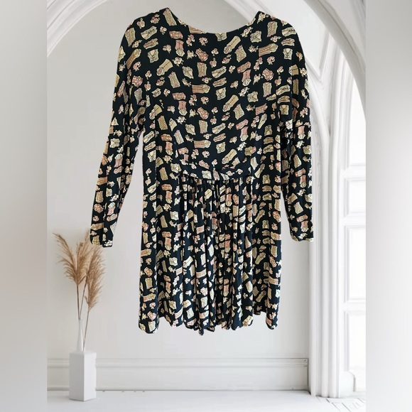 VINTAGE TT MAR Novelty Print Scoop Neck Drop Waist Dress Cottagecore Coquette M - Picture 3 of 12